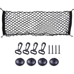 Cartman Cargo Net Hammock Trunk Organizer Vehicle Storage with 4 Adjustable Hook Black for Car, Vehicle, SUV (35.4"x11.8")