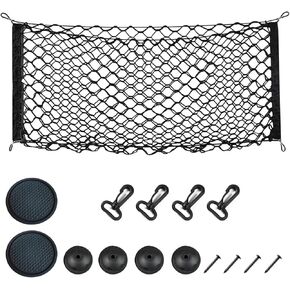 Beruth Cargo Net Stretchable with 2pcs Car Cup Coaster, Adjustable Elastic Trunk Storage Net with Hook, Big Capacity, Universal Fit for Cars, SUVs, Vehicles, and Trucks (35.4"x15.8")