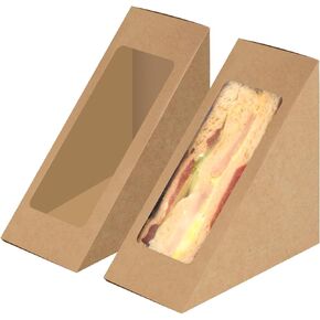 Cyblinia 50 Pcs Sandwich Paper Boxes,Take Out Food Containers,Kraft Sandwich Packaging Boxes,Toast Holding Bread Tray,Mini Burger Boxes for Restaurant, Picnic and Party