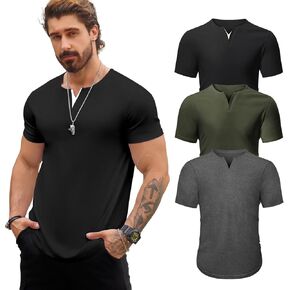 Mens 3 Pack T Shirts Casual Fashion Longline V-Neck Shirt Tee
