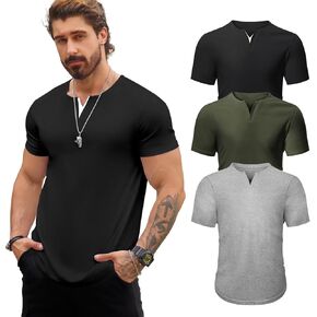 Mens 3 Pack T Shirts Casual Fashion Longline V-Neck Shirt Tee in Kuwait