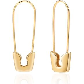 Safety Pin Earrings for Women - Ldurian 18K Gold Plated Hoop Earrings - Gold Paper Clip Earring - Drop Dangle Paperclip Earrings for Teen Girls