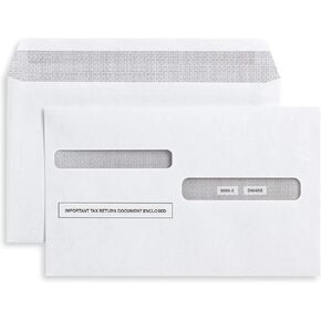 W-2 Envelopes, Tax Double Window Security Envelope for 4-Up Style W-2 Tax Forms, Self Seal, 25 Pack