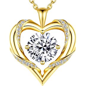 Beam & Bask Heart Pendant 2-3 Ct Moissanite Necklaces for Women, 18K Gold Plated Anniversary Romantic Gifts for Wife, S925 Jewelry Birthday Gifts for Her Girlfriend Mom Daughter