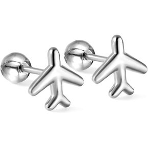 Minimalist Tiny Airplane Cartilage Stud Earrings for Women Teen Girls Stainless Steel Hypoallergenic Cute Aircraft Small Barbell Screw Back Tragus Post Fashion Piercing Earring Birthday Holiday