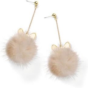 Christmas Pom Pom Earrings Cute Rabbit Fur Pom Pom Earrings Faux Fur Ball Fluffy Earrings Cat's Ears Long Mink Earrings Red Pink White Pom Pom Dangle Drop Earrings Birthday Christmas Jewelry Gift for Women Teen Girls