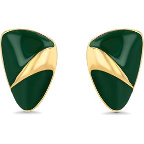 Dark Green Enamel Gold Shield Stud Statement Earrings for Women, Elegant Handmade Trendy Jewelry Gifts, Triangle Huggies Fashion Button Earrings Accessories, Vintage Thin Nickle Free Huggie Earrings.