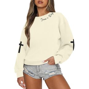 TAOHONG Jesus Is king Sweatshirt Oversized Christian Shirts for Women Jesus Faith Long Sleeve Shirt Bible Verse Pullover Tops