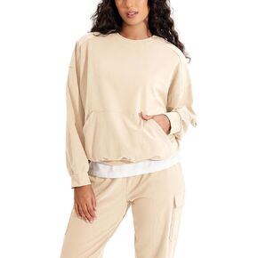 ODODOS Women's Cotton Soft Oversized Sweatshirts Crew Neck Long Sleeve Pullover Tops with Kangaroo Pocket
