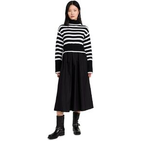 MOON RIVER Women's Long Sleeve Turtleneck Striped Sweater Dress