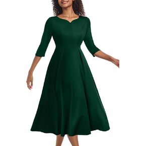 Nmoder Midi Dresses for Women Casual Fit and Flare A-Line Swing Dress 3/4 Sleeve Flowy Church Dress with Pockets