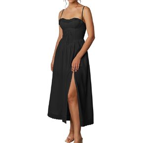 Summer Lace Midi Dress Spaghetti Strap Flowy A Line Slit Swing Dresses Sundresses for Women 2024 Casual Beach Vacation