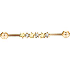 14G Star Industrial Barbell Earrings for Women Stainless Steel 38mm 1&1/2 Inch Industrial Piercing Bar Cartilage Helix Earrings Body Piercing Jewelry