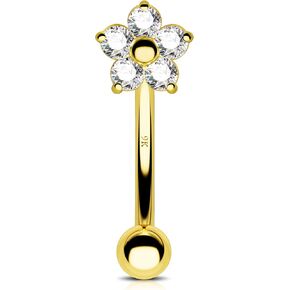 Jewseen 9K Gold Rook Piercing Jewelry 16g Rook Earring Flower Eyebrow Piercing Jewelry CZ Eyebrow Ring Daith Piercing Jewelry Lip Piercing Jewelry for Women Men