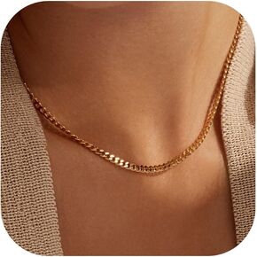 Krfy Gold Chain Necklace for Women Trendy - 925 Sterling Silver Clasp Dainty Choker Necklace 14K Gold Plated 14/16/18/20 inch Thin Simple Box Figaro Chain Herringbone Necklace Gold Jewelry for Women