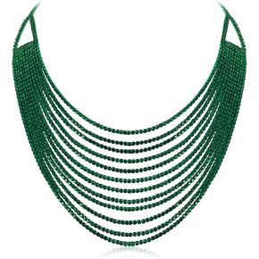 Flyonce Multi Layered Choker Collar Necklace, Glitter Rhinestone Crystal Tassel Multi-Strand Fringe Chains Bib Statement Necklace Prom Jewelry for Women