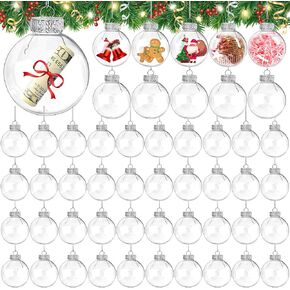 50 Pcs Hanging Clear Plastic Fillable Ornaments Balls,2.36 Inch DIY Ornaments Round Balls,Christmas Balls for DIY Craft Projects,Christmas,Wedding,Party,Home Decor