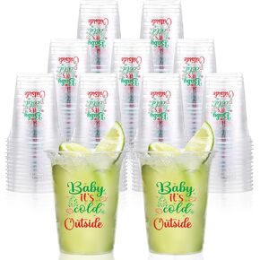 Yaomiao 50 Pcs Santa Baby Shower Plastic Cups Santa Baby Clear Cups Santa Baby Theme Party Supplies Christmas Baby Shower Decorations, 12oz(Santa)