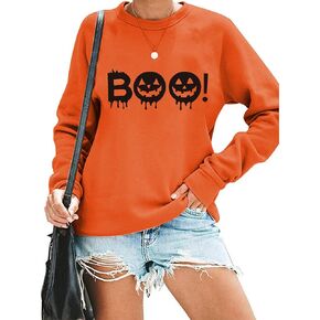 MNLYBABY Women Halloween Sweatshirt Funny Boo Pumpkin Graphic Shirt Casual Fall Long Sleeve Lightweight Pullover Top