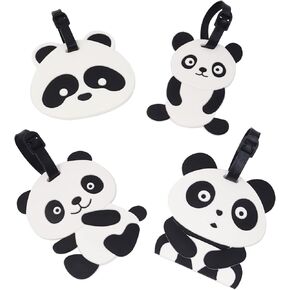 Honbay 4pcs Super Cute Cartoon Panda Silicone Luggage Tags Baggage Tags Backpack Tags Suitcase Tags for Travel or Business Trip