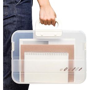 Lemical Portable Plastic Transparent File Boxes with Handle A4 Large Capacity Heavy Duty File Boxes Plastic Transparent Paper Storage Boxes Portable Documents Case Storage Boxes File Organizer Boxes