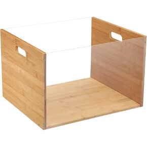 Yousoontic Clear Acrylic File Box Organizer Hanging File Folder Organizer Box with Bamboo Decoration File Filing Box Storage with Handles for Work Document Home Office School Supplies Letter Size