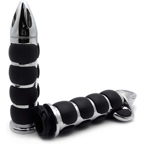 HTTMT- Chrome 25mm 1" Bullet Handlebar Hand Grip Rubber Throttle Boss Compatible with Harley Fat Boy Road King [P/N: TRHB114-H-25]