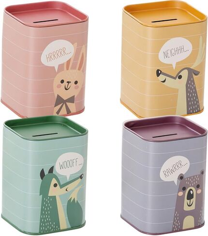 FAVOMOTO 4PCS Piggy Bank، جرة توفير الكرتون Piggy Bank Money Bank Cash Coin Jar صندوق توفير المال لحامل العملات المعدنية المزخرفة الصغيرة in Kuwait