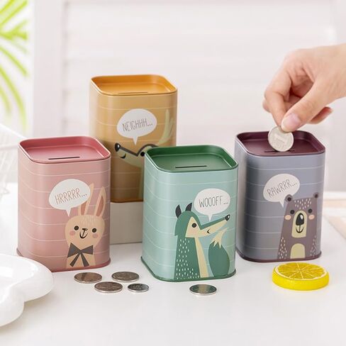FAVOMOTO 4PCS Piggy Bank، جرة توفير الكرتون Piggy Bank Money Bank Cash Coin Jar صندوق توفير المال لحامل العملات المعدنية المزخرفة الصغيرة in Kuwait