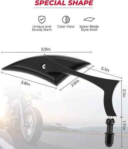 KEMIMOTO Spear Blade Mirrors للدراجات النارية مرايا الرؤية الخلفية زوج واحد من المرايا الجانبية الرياضية لشارع Glide Electra Glide Softail Dyna 1982-2020 2021 2022 (أسود) in Saudi Arabia