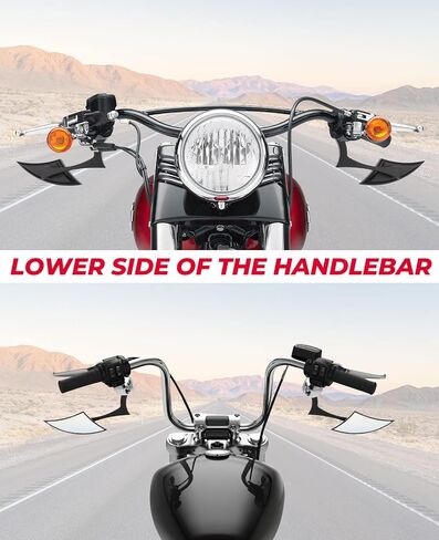 KEMIMOTO Spear Blade Mirrors للدراجات النارية مرايا الرؤية الخلفية زوج واحد من المرايا الجانبية الرياضية لشارع Glide Electra Glide Softail Dyna 1982-2020 2021 2022 (أسود) in Saudi Arabia