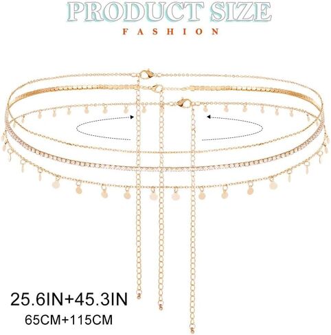 Nicute Layered Waist Chain Belt Gold Crystal Belly Chain Sparkly Summer Beach Bikini Waist Jeweley for Women in Saudi Arabia