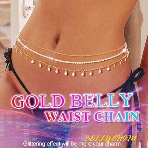 Nicute Layered Waist Chain Belt Gold Crystal Belly Chain Sparkly Summer Beach Bikini Waist Jeweley for Women in Saudi Arabia