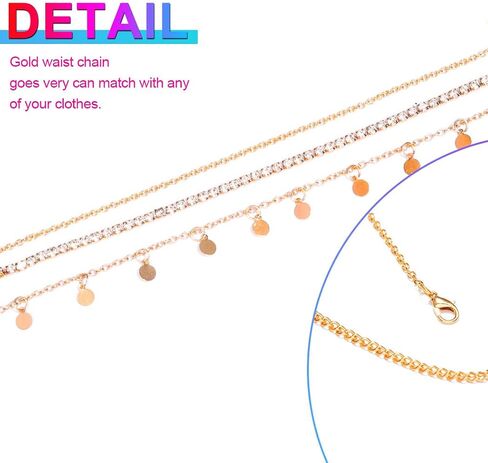 Nicute Layered Waist Chain Belt Gold Crystal Belly Chain Sparkly Summer Beach Bikini Waist Jeweley for Women in Saudi Arabia