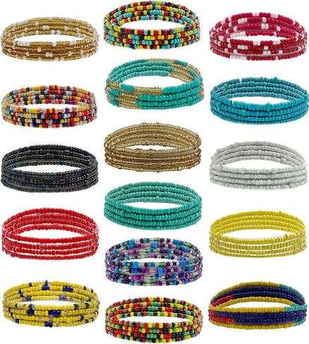 Tornito 16 قطعة سلسلة الخصر البطن مجوهرات الصيف بيكيني سلسلة الجسم للنساء الخصر الأفريقي حبة مجموعة بسط سلسلة مرنة متعددة الألوان مثير قلادة سوار خلخال in Kuwait