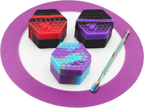 26ml Wax Hexagon Silicone Containers Non-stick Concentrate Jars with 7.87" Silicone Mat and 5.2" Carving Tool in Saudi Arabia