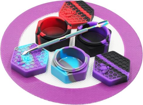 26ml Wax Hexagon Silicone Containers Non-stick Concentrate Jars with 7.87" Silicone Mat and 5.2" Carving Tool in Saudi Arabia