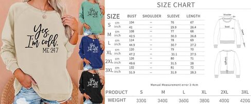 Yes I'm Cold Me 24:7 Sweatshirt Women Funny Letter Print Graphic Casual Loose Long Sleeve Pullover Tops in Saudi Arabia