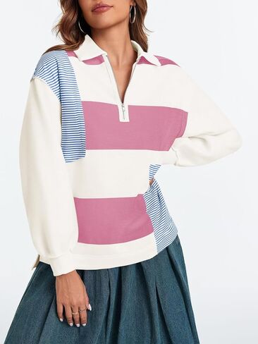 Fisoew المرأة كتلة اللون البلوز عارضة الصوف الربع البريدي البلوز الدافئة المرقعة كم طويل الخريف قمم in Kuwait