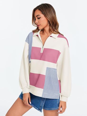 Fisoew المرأة كتلة اللون البلوز عارضة الصوف الربع البريدي البلوز الدافئة المرقعة كم طويل الخريف قمم in Kuwait