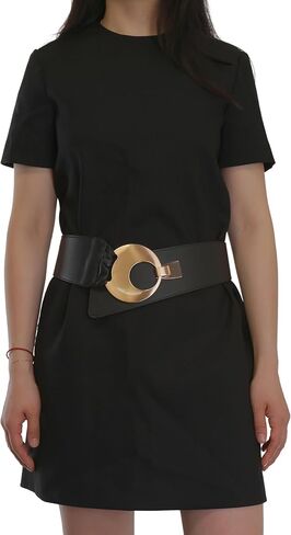 FASHIONGEN Women's wide genuine leather belt with a round cross buckle SOLAINE in Kuwait