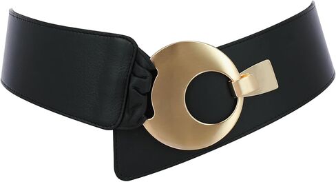 FASHIONGEN Women's wide genuine leather belt with a round cross buckle SOLAINE in Kuwait