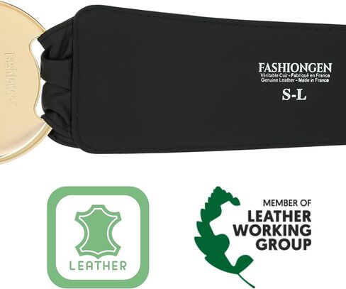 FASHIONGEN Women's wide genuine leather belt with a round cross buckle SOLAINE in Kuwait