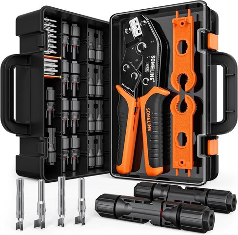 SOMELINE® Solar Connector Crimping Tool Kit, 14-10 AWG Crimper for Solar Panel Cables, Tool Kit with 12 Pairs of Solar Connectors and Wrench and Stripper and Crimper, Solar Panel Connectors in Saudi Arabia
