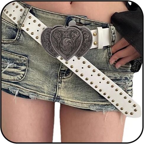 Western Leather Belt for Women Heart Buckle Ladies Belts for Jeans Pants Dresses Vintage Cowgirl Cowboy Belts in Saudi Arabia