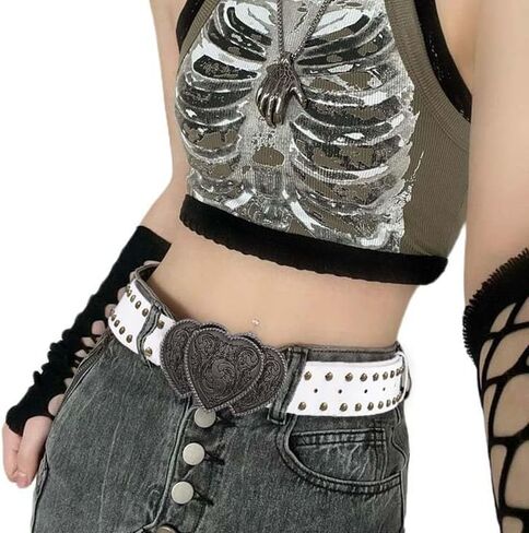 Western Leather Belt for Women Heart Buckle Ladies Belts for Jeans Pants Dresses Vintage Cowgirl Cowboy Belts in Saudi Arabia
