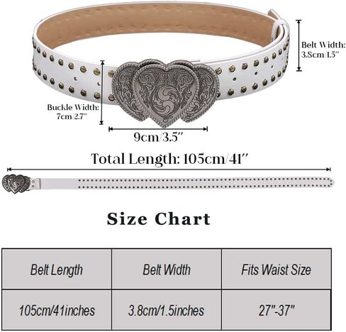 Western Leather Belt for Women Heart Buckle Ladies Belts for Jeans Pants Dresses Vintage Cowgirl Cowboy Belts in Saudi Arabia