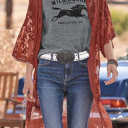 Western Leather Belt for Women Heart Buckle Ladies Belts for Jeans Pants Dresses Vintage Cowgirl Cowboy Belts in Saudi Arabia