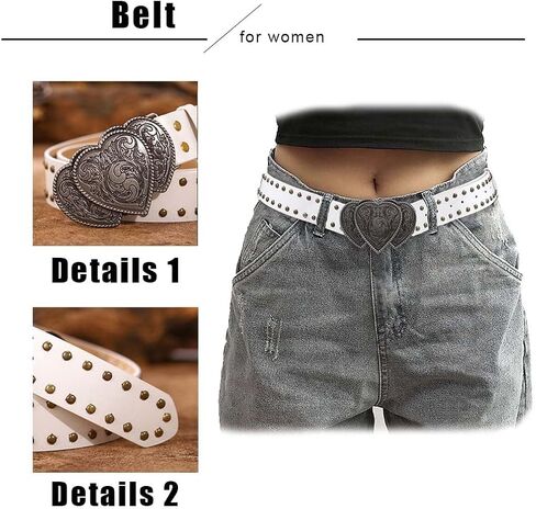 Western Leather Belt for Women Heart Buckle Ladies Belts for Jeans Pants Dresses Vintage Cowgirl Cowboy Belts in Saudi Arabia