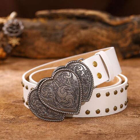 Western Leather Belt for Women Heart Buckle Ladies Belts for Jeans Pants Dresses Vintage Cowgirl Cowboy Belts in Saudi Arabia